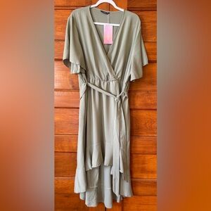 BloomChic Sage Green High Low Faux Wrap Dress